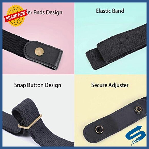 Adjustable Elastic No-Buckle Belt for Jeans Pants, Leather & Elastic Material main image 6